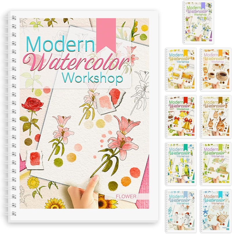 ADEVIAN Watercolor Workbook, Watercolor Workbook Paint Book Beginner Friendly, 12 Different Patterns Stress-Relieving Art Crafts for Creative Exploration Gift for Women Adults Teens (Flower, 1) - Image 1